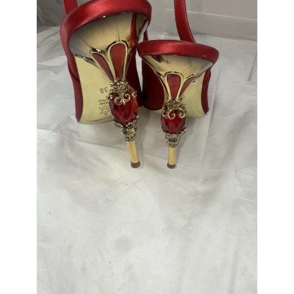 Gianmarco Lorenzi sling back pump satin Red Size 38 Ornate gold embellished new - Picture 7 of 12